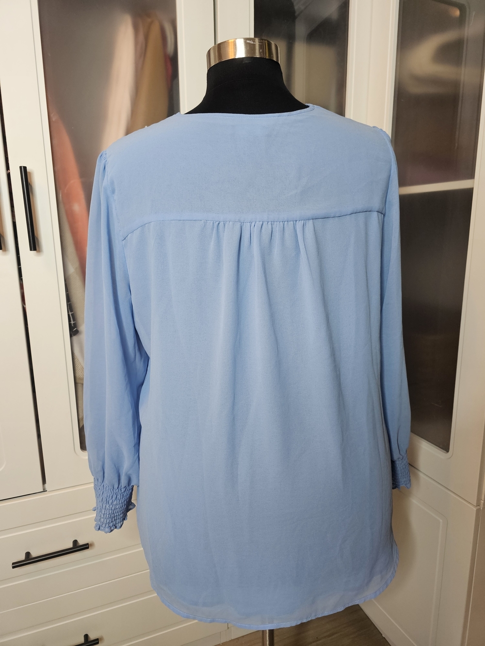 1. State Soft Blue Button-Front Smocked Blouse - Picture 3 of 8
